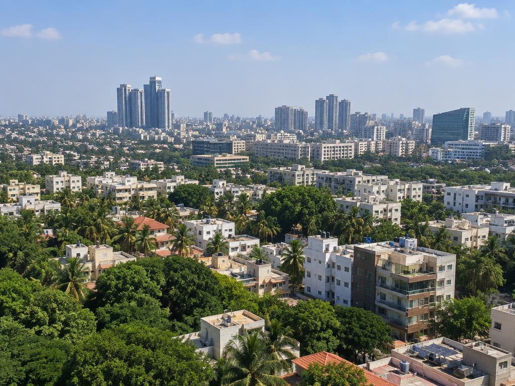 Residential neighborhood and skyline in Bengaluru
